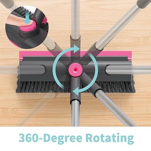 AIR U+ Floor Scrub Brush with Long Handle, 3 in 1 Scrape and Heavy-Duty Stiff Bristle Scrubber Brush for Cleaning Shower Bathroom, Patio, Pool, Garage, Kitchen, Wall and Deck, Gray and Pink thumbnail 3