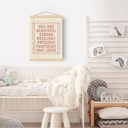 Boat Wades Pink Girl Room Motivational Wall Art Poster Hanger Frame, You Are Beautiful Strong Inspirational Quotes Wall Decor for Girls Bedroom Dorm Apartment Home, 12x16 Inch thumbnail 2
