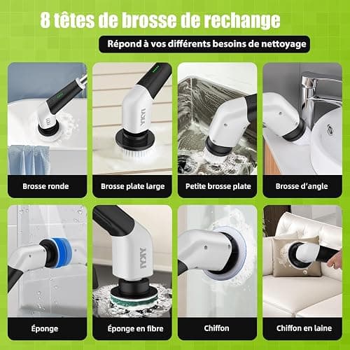 YKYI Brosse électrique Nettoyage rotative avec 8 têtes, Manche Extensible, 2 Vitesses, Batterie 2500mAh, étanche IPX7 – Brosse Nettoyage Salle de Bain et Cuisine thumbnail 6
