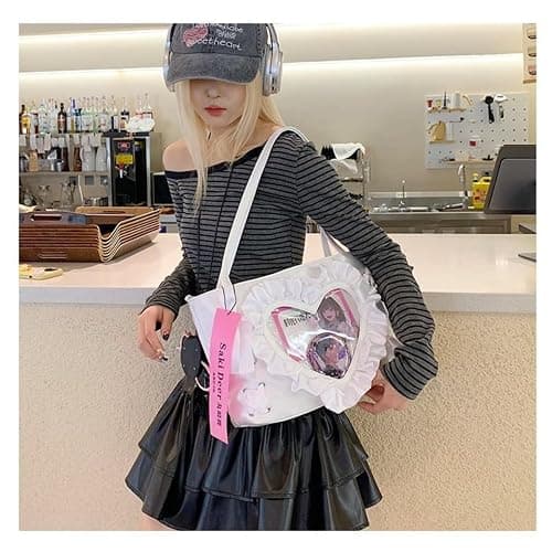 Sweet heart lace design shoulder bag ballet style drawstring messenger bag anime jk itabag bag female thumbnail 8