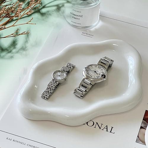 Ceramic Jewelry Dish for Women, Jewelry Tray Trinket Dish, Irregular Cloud Shape Ceramic Plate, Watch Keys Tray Ring Dish Holder for Mother's Day/Christmas/Thanksgiving/Birthday Gift(White) thumbnail 4