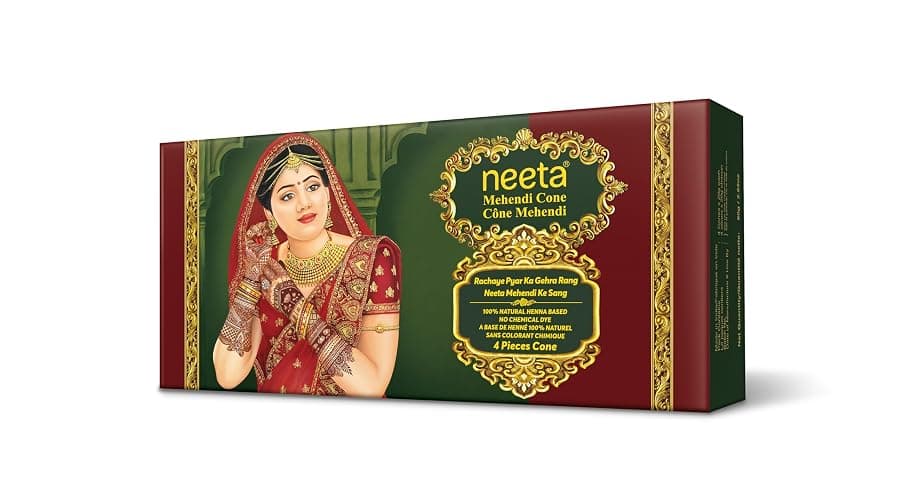 Neeta Mehendi Cone Henna Paste, for Body Art Temporary Tattoo (Pack of 4 Cône Mehendi) Pâte de Henné, pour Tatouage Temporaire Body Art (Pack de 4 Cône Mehendi) Cônes prêts à l'emploi 20g chacun | Ready-to-use henna paste in cone format. thumbnail 6