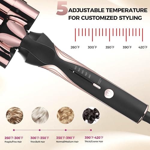 Rozamor 3 Barrel Curling Iron Hair Crimper for Beach Waves, 1” Titanium Hair Waver with 5 Heat Settings, Dual Voltage Crimper for All Hair Types, Fast Heating Triple Barrel Curling Wand - Black thumbnail 5