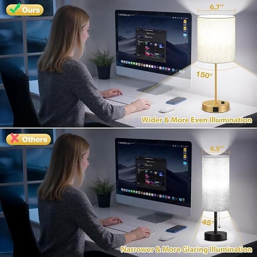Gold Touch Lamps for Nightstand Set of 2 - Bedside Table Lamp for Bedroom with Dual USB Ports & AC Outlet, 3-Way Dimmable Lamps for Living Room Boys Room, Night Light with 5000K Daylight Bulbs thumbnail 2