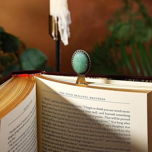 Vintage Brass Metal Copper Bookmark with Natural Crystal Stone – Elegant Metal Bookmark for Book Lovers, Perfect for Women, Men, and Teachers – Unique Reading Accessory(Green Jade) - Image 1