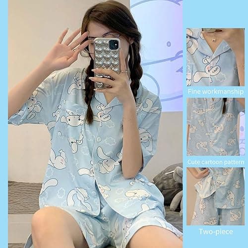 TradWloth Cute Women's Pajama Sets, Cartoon Print Sleepwear Short Sleeve Shirt and Casual Short - 2 Piece thumbnail 3