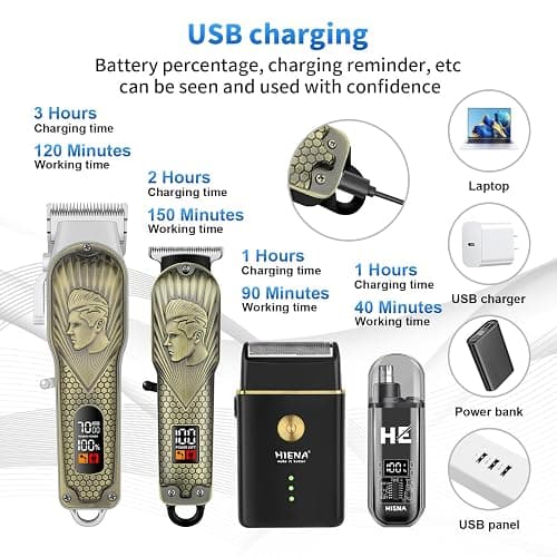 HIENA PRO Professional Hair Clippers for Men, Cordless Hair Clipper for Barber Clippers and Trimmer LED Haircut Set with Foil Shaver, Nose Trimmer, Rechargeable Clippers for Men thumbnail 3