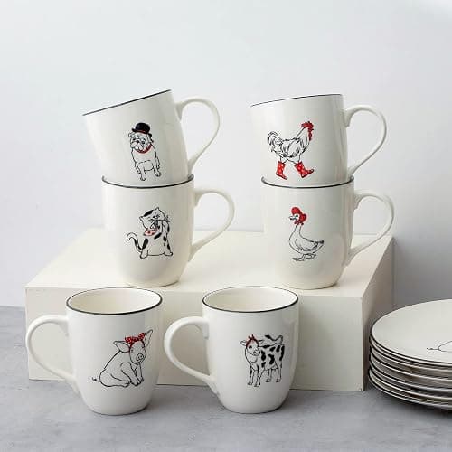 LEHAHA Farmhouse Coffee Mugs Set,16 OZ Animal Large Ceramic Mugs with Handle, Set of 6, Christmas Porcelain Cups for Coffee, Tea, Cocoa, Office and Home Use, Practical Gift, Assorted Design thumbnail 4