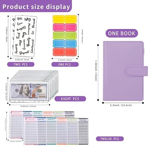 NICOOTHBudget Binder Cash Envelopes A6 Money Saving Binder with Zipper envelopes (Purple) thumbnail 2