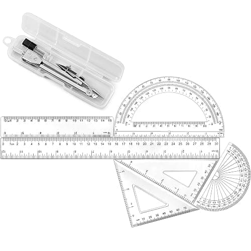 Zonon 1 Set Plastic Geometry Math Set Includes Drawing Compass, 6 and 4 Inch Protractor, 45/60 Degree Triangle Rulers 12 and 6 Inch Math Ruler Transparent for Office Supplies(Clear) thumbnail 4