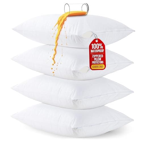 Set of 4 Pillow Protectors with Zipper King Size, Bed Bug and Dust Mite Proof Pillow Covers, Ultra Soft Pillow Encasements, Moisture Wicking and Waterproof Pillow Cases by Utopia Bedding (White) - Image 1