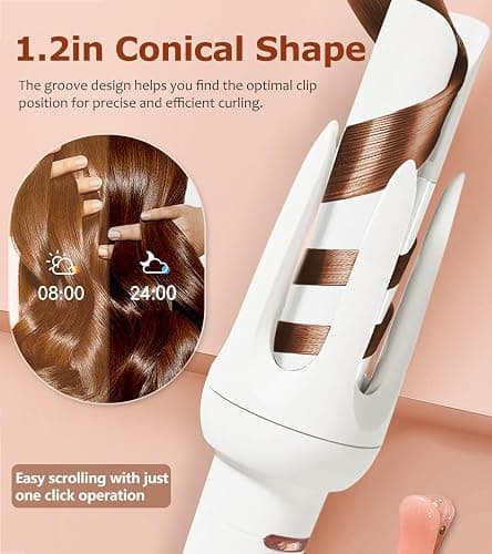 Auto Hair Curler, Automatic Curling Iron with 4 Temperature & 3 Timer, Automatic Shut-Off, Anti-Scald, Anti-Tangle Rotating Curling Wand for Hair Styling, White thumbnail 2