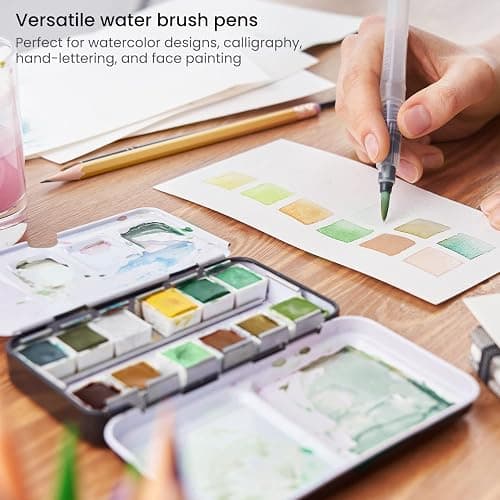ARTEZA Water Brush Pen, 6-Piece Set, Fine, Medium & Broad Tips, Refillable Self-Moistening Brushes for Painting & Lettering thumbnail 6