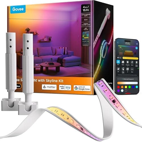 Govee Strip Light with Skyline Kit, 13.1ft Smart LED Strip Lights Work with Alexa, Google Assistant and Matter, RGBWWIC Color Changing Light Strip, LED Lights for Bedroom, Party, Home Decor - Image 1