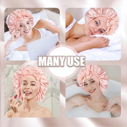 GUGUGO Seidenhaube zum Schlafen, Silk Bonnet, Verstellbare Seidenhaube, Schlafhaube Seide, Schlafmütze Damen, Satin Haube Schlafen, Silk Sleeping Cap, Seidenhaube zum Schlafen Locken, Sakura Rosa thumbnail 7