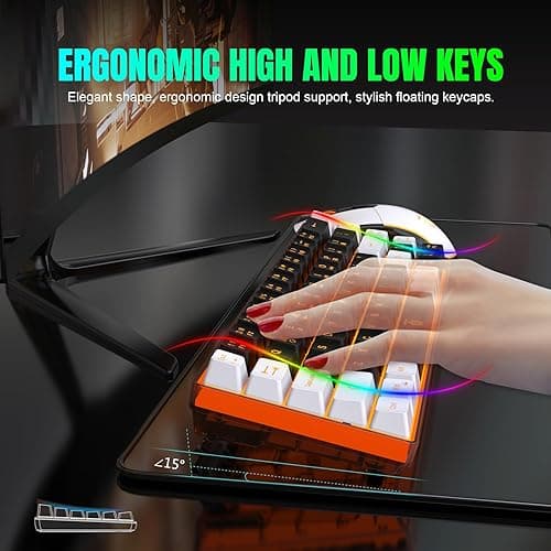 Snpurdiri 60% Wireless Gaming Keyboard and Mouse Combo,Orange Backlit Rechargeable 2000mAh Battery,Mini Mechanical Feel Anti-ghosting Keyboard + Popular RGB Mice for Gaming, Office(Black-White) thumbnail 5