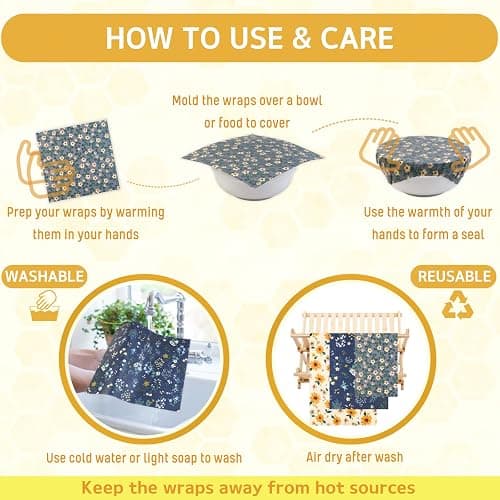 Reusable Beeswax Wrap - 9 Pack Beeswax Wraps for Food, Eco-Friendly Beeswax Food Wraps, Bread Sandwich Wrapper - Organic, Sustainable, Zero Waste, Reusable Plastic-Free Food Storage Wrap, 1XL, 3M, 5S thumbnail 5
