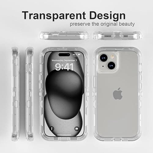 Follaroma for iPhone 15 Case, Heavy Duty Shockproof Protection Phone Cases, Anti-Drop, Dual Layer Transparent Protective Cover Compatible with iPhone 15, 6.1 inch,Crystal Clear thumbnail 6