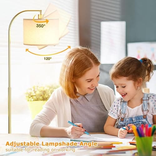 Ambimall Arc Floor Lamp with Remote and Stepless Dimmable Bulb, Colors Temperature & Brightness Adjustable, Gold Floor Lamps for Living Room（Deep Beige Shade & Gold Pole） thumbnail 7