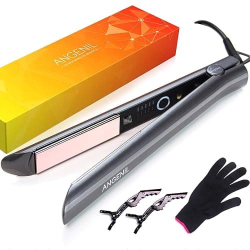 ANGENIL Professional Hair Straightener, 1 Inch Titanium Flat Iron with Negative Ion for Smooth, Portable Dual Voltage Curling Straightening Iron for All Hair Types, 5 Temp Adjustable, 30S Fast Heating - Image 1
