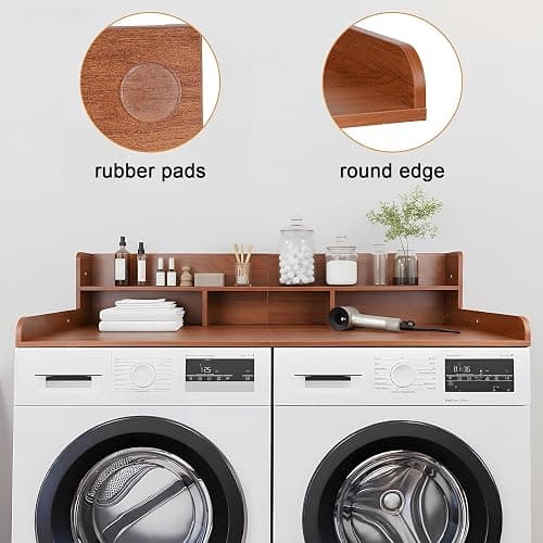 HMAZAE Washer Dryer Countertop with Shelf, 2-Tier Laundry Countertop Over Washer and Dryer, 54" x 27.55" Wooden Table for Folding Clothes for Laundry Room Organization and Storage (Walnut) thumbnail 4