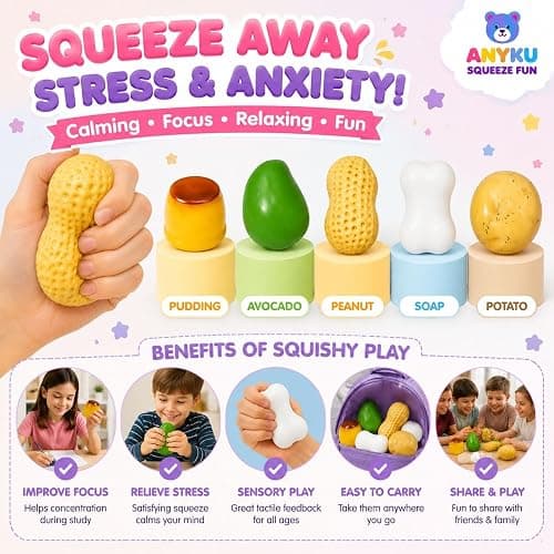 5 Pack Crunchy Squishy Toys Slushy Squeeze Stress Ball Food Toy | Peanut Pudding Potato Mango Soap Bead Filled ASMR Realistic Non Rebound Moldable Adults Party Favor thumbnail 7