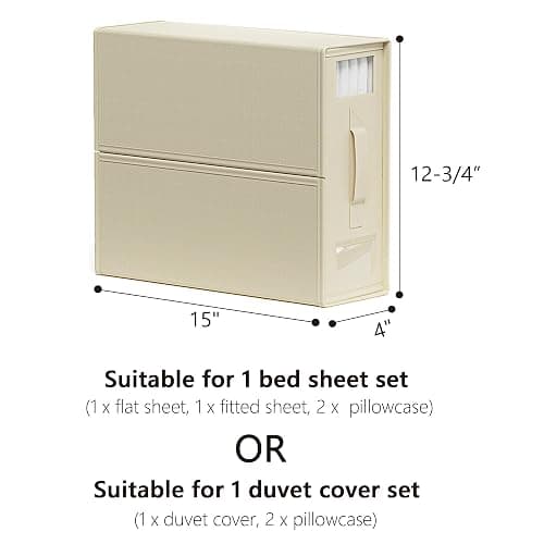 SheetCube Bed Sheet Organizers and Storage 6 Pack, Foldable Linen Closet Organizer with Window and Label, Bedding Folder Storage Box Container for Blanket, Duvet Cover Set, Bed Sheet Set - Beige thumbnail 3