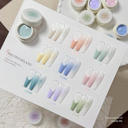 GAOY Ombre Gel Nail Polish Kit, 9 Colors UV LED Painting Gel with Sponges, Long-lasting Soak Off Pigmented Colors, Beginner Friendly Gradient & Aura Nail Art Set for Home & Salon Use, Melted Gelato thumbnail 5