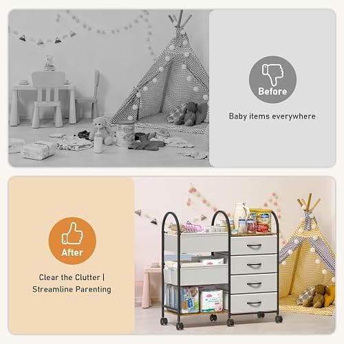 ONWAYHOME Baby Diaper Caddy Organizer Cart with Wheels, 4-Tier Rolling Diaper Cart with Dividers and Drawers, Multi-Layer Nursery Storage for Diapers & Baby Essentials thumbnail 5