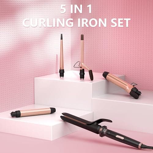 Ufree 5 in 1 Curling Iron with Interchangeable Ceramic Barrels (0.35"-1.25"), Curling Wand Set with Flat Iron Hair Straightener, Instant Heat Up, Dual Voltage Hair Curler, Gifts for Women | 5 Interchangeable Barrels (0.35"-1.25"), Ceramic Coating, 30s Heat Up, 356-410°F Settings, Dual Voltage thumbnail 9