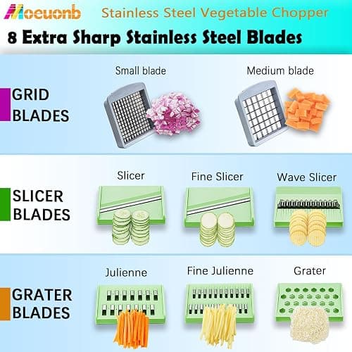All-in-1 Vegetable Chopper with 8 Blades - Mandoline Slicer-Pro Food Chopper with Container - Veggie Salad Onion Chopper - Potato Dicer French Fry Cutter - Cheese Grater - Stainless Steel material thumbnail 7