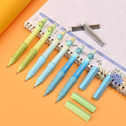 Temiary Cute Mechanical Pencil Set with Case, 6 Pcs Medium Point 0.9 mm Pencils with 2 Tubes HB Lead Refills, 4 Pcs Erasers for School Supplies Student Writing, Drafting Sketching (Morandi) thumbnail 7