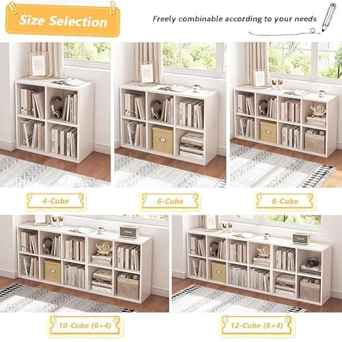 NELYE 8 Cube Organizer Bookcase - Fabric Storage Bins Container, Open Shelf Simple Compartments Bookshelf, White thumbnail 6