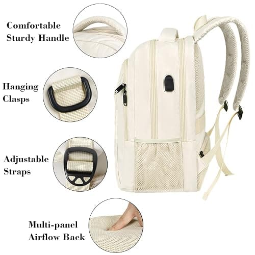 MATEIN Beige Laptop Backpack 15.6 Inch, Lightweight Sturdy Bag for College Supplies with USB Charging Port, Water Resistant Anti Theft Travel Computer Daypack Fashion Work Nurse Bag Gift for Women thumbnail 7