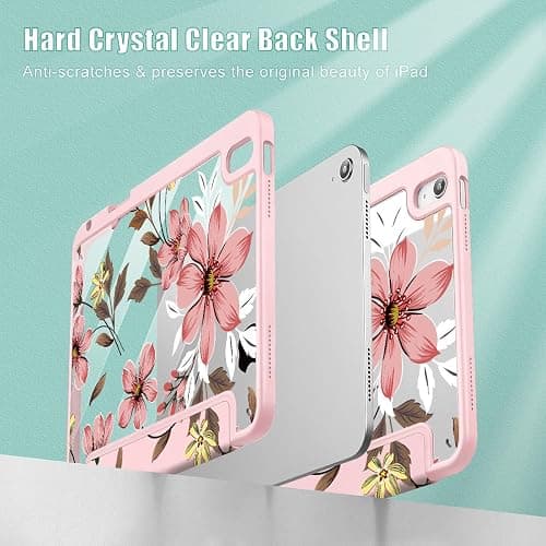 Mektron Case for iPad Air 11 inch (M3 2025 7th /M2 2024 6th), Compatible with iPad Air 10.9" (2022 5th Gen /2020 4th Gen), Buit in Pencil Holder with Shockproof Clear Shell, Floral C293 thumbnail 4