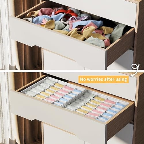 DIMJ Sock Organizer - Drawer Organiser & Closet Organiser - 2 Pack - 48 Cells - Collapsible Storage, Holders for Socks, Ties, Belts (White) thumbnail 3