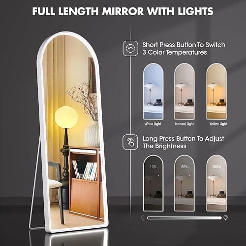 Hasipu 55" X 18" Full Length Mirror with Lights, White Frame Arch Led Mirror Full Length and 3 Colors Temperatures & Brightness Adjustable,Light Up Mirror Full Body for Bedroom Cloakroom Living Room thumbnail 3