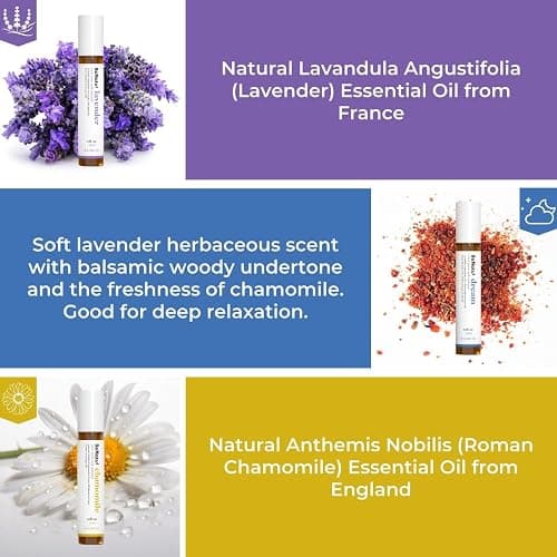 Benatu Essential Oil Roll On Set (Dream, Lavender, Chamomile), Aromatherapy Roller for Massage, Body Skin Care, Home - Natural Fragrance Gift for Women and Men - Dream, Lavender, Chamomile thumbnail 2