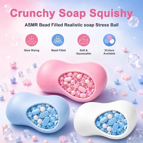 Crunchy Soap Squishy ASMR Bead Filled Realistic Handmade Bar Soap, Non Rebound Squeeze Toy for Office Desk Anxiety Relief (Blue) thumbnail 5