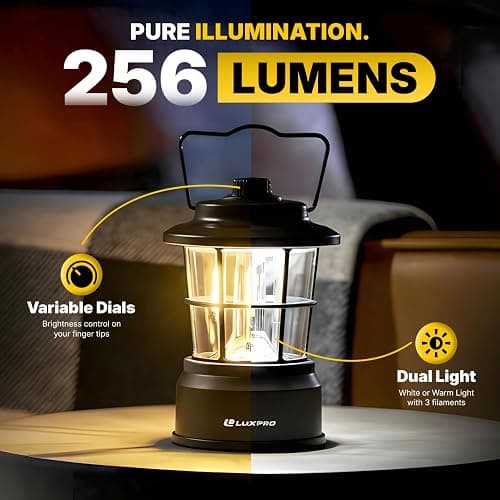 LUXPRO Retro LED Lantern - Battery-Powered Emergency Lantern - Water Resistant - Bright LED Lamp for Indoor & Outdoor Use - Use for Tents, Hiking or Hurricane Prep (Black, Pack of 1) thumbnail 8