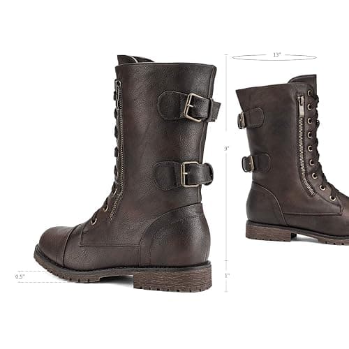 DREAM PAIRS Women's Mid Calf Built-in Wallet Pocket Lace up Military Combat Boots thumbnail 5
