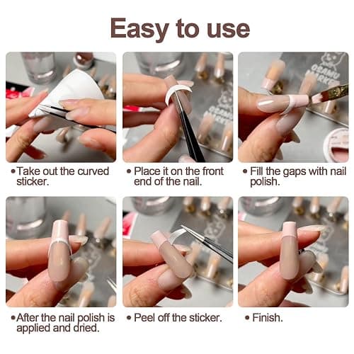 Qancekoo 576pcs 12 Sheets French Manicure Strips, Nail Guide Stickers Self-Adhesive Nail Sticker Tips for Women Girls - Moon Shape Design thumbnail 6