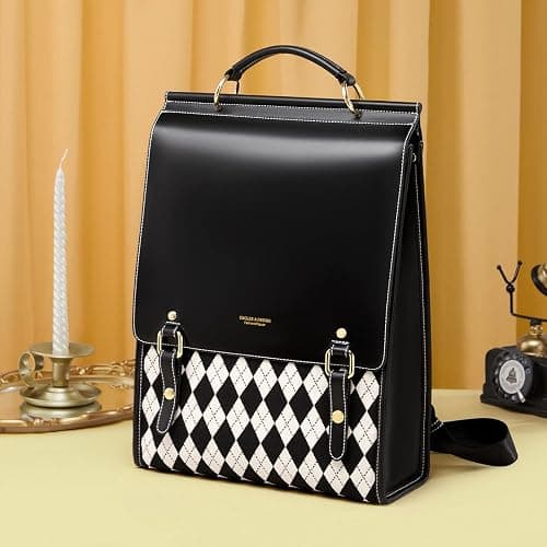 Cnoles Leather Backpack Purse For Women Fashion Ladies Vintage Bag Casual College Travel Backpacks Large bags Black thumbnail 2