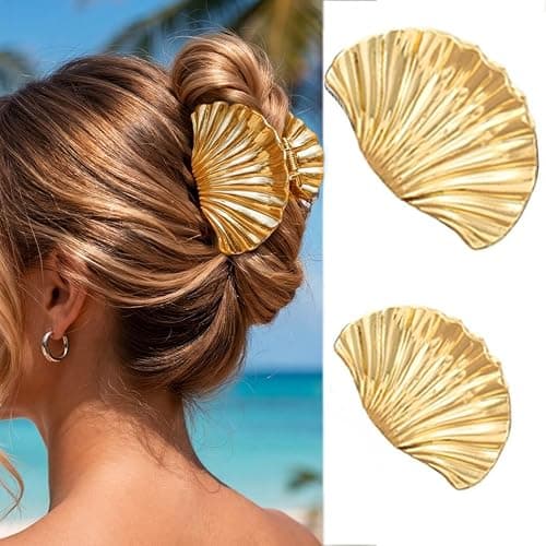 Kilshye Shell Hair Claw Clips Gold Metal Hair Clips Seashell Hair Accessories for Women (Pack of 2) - Image 1
