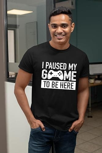 I Paused My Game to Be Here t Shirt Gamer Gifts for Men Gaming Funny Graphic Tees thumbnail 2