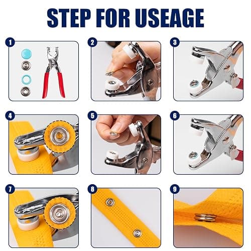 Siziviki 200 Set Snap Button Kit - 9.5mm 10 Colors Snaps for Fabric - Fastener Pliers & Snap Fastener Tool - 100 Hollow & 100 Solid - Suitable for DIY, Sewing, Crafting thumbnail 4