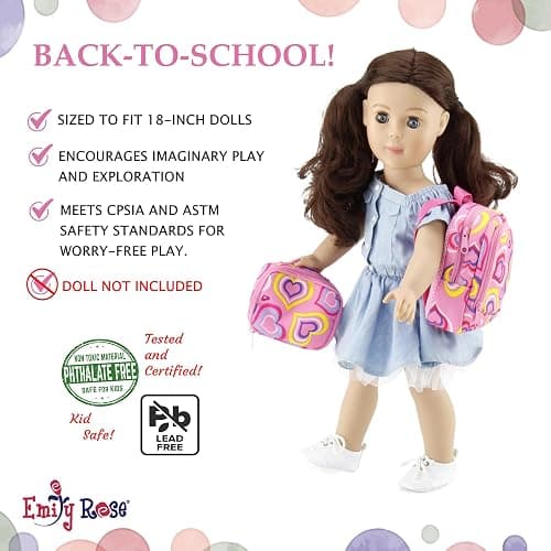 Emily Rose 18-inch Doll Clothes - 18-Piece School Essentials Backpack and Lunch Play Set, with Fun Accessories, Including Pretend Food & Working Calculator | USA Business | Compatible with 18" Dolls thumbnail 4