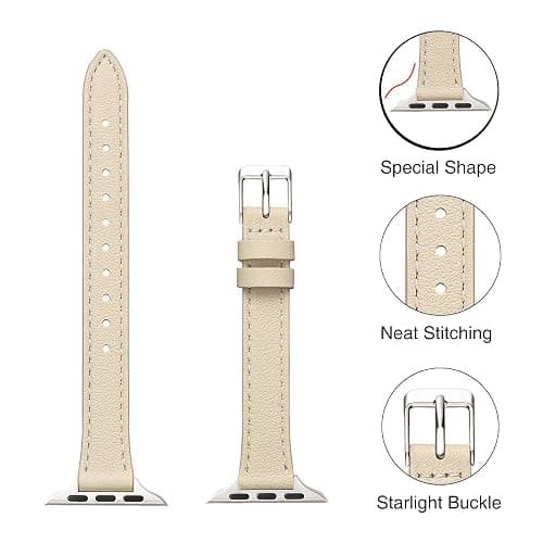 SUNFWR Leather Strap for Apple Watch 42mm 41mm 40mm 38mm 44mm 45mm 46mm | Slim&Thin Genuine Leather iWatch Replacement Elegant Band fits iWatch Series 11 10 9 8 7 6 5 4 3 2 1/SE thumbnail 3