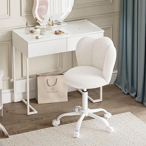 Luxstein Office Desk Chair, Height Adjustable Swivel Vanity Chair with Thickened Cushion for Home Office Bedroom Dressing Room Study, White thumbnail 9