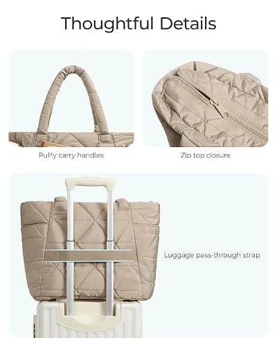 BAGSMART Tote Bag for Women, Puffy Tote Bag with Zipper, Large Quilted Shoulder Bag with Compartments for Travel, Work, Gym thumbnail 5
